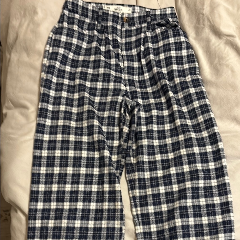 Blue and White Plaid Pants